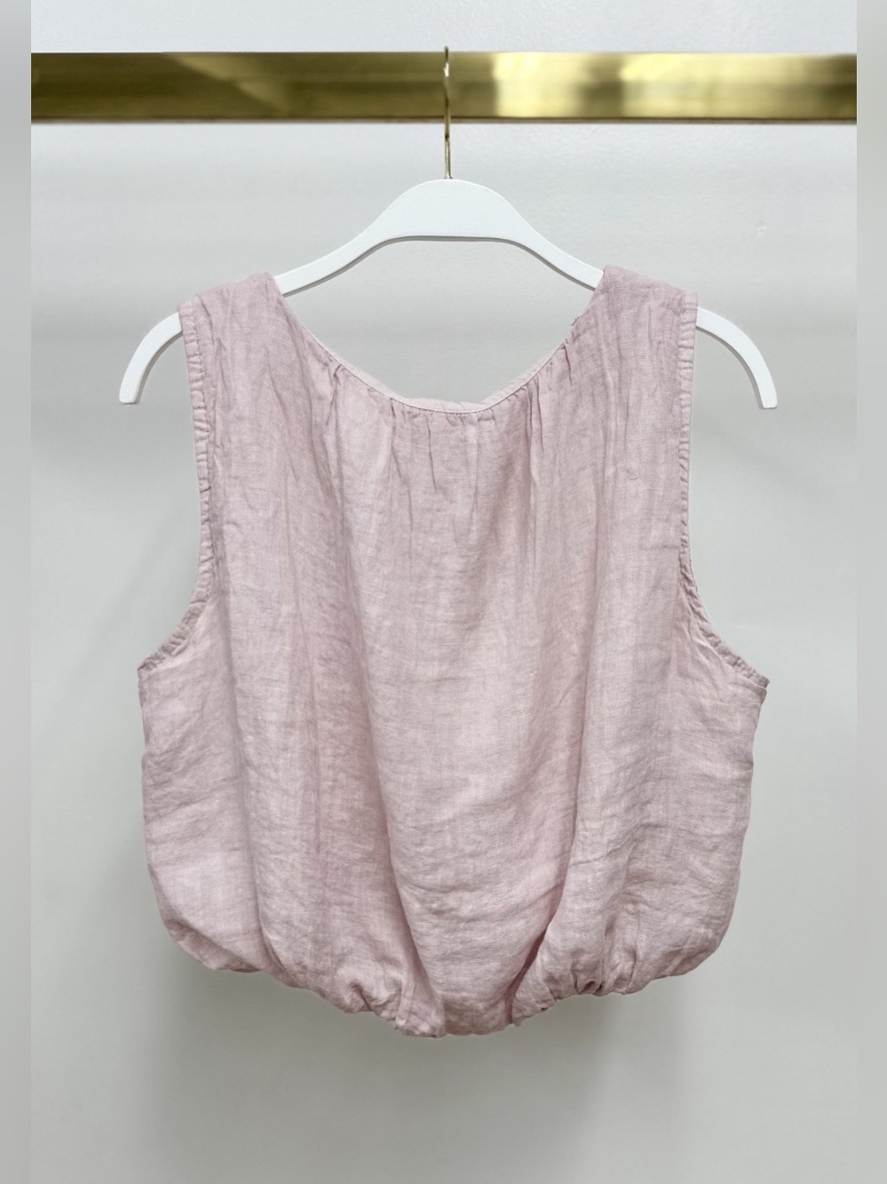 (11602-LINEN-BLS) LINEN SLEEVELESS BUBBLE TOP WITH INNER LINING - Picture 2 of 6